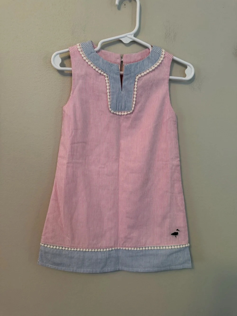 Properly Tied Pink and Blue Trim Sleeveless Girls' Dress - Picture 1 of 4